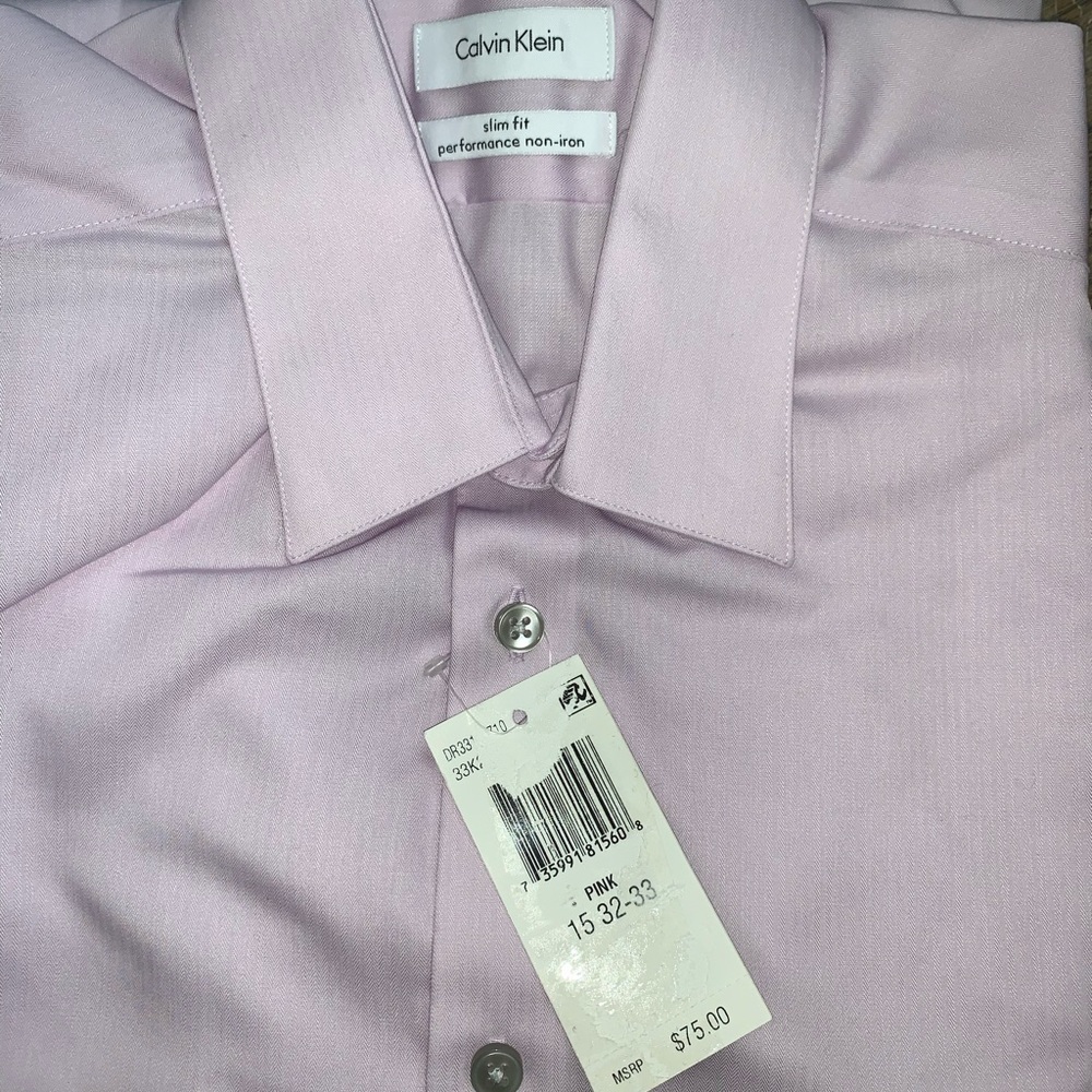 PINK CALVIN KLEIN SLIM FIT BUTTON UP M 15 32-33